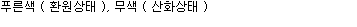 푸른색 ( 환원상태 ), 무색 ( 산화상태 )